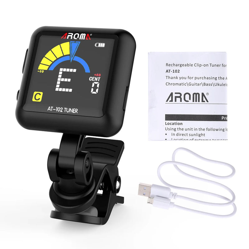 Afinador Digital de Instrumentos AROMA AT-102 com Clip Recarregável USB